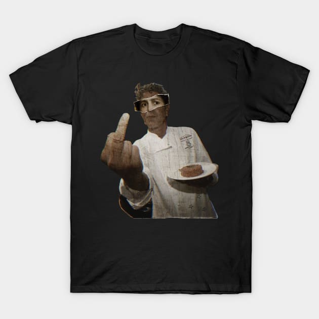 Refreshment Anthony Bourdain Middle Finger T-Shirt by peterstringfellow6